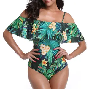 Bộ Đồ Bơi Nữ Một Mảnh Vintage Off Shoulder Ruffled Bộ Đồ Tắm Phụ Nữ Đồ Bơi Bikini