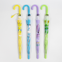 Parapluie transparent pour enfants, en plastique, avec tige en métal noir, ouverture semi-automatique, 8 baleines, motifs personnalisables