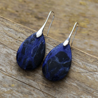 Nouvelle Arrivée Vintage Boucles D'oreilles Bleu Lapis Lazuli Pierre Naturelle Or Crochet Argent Corps Diamant Fleur Motif Populaire En Gros
