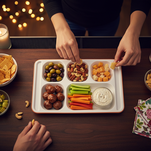 Bandejas de almuerzo reutilizables con compartimentos, platos irrompibles divididos, separadores de alimentos, platos de cena, bandeja de servir de melamina con 5 compartimentos - Product Image 3