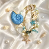 Lujoso Colgante de Sirena Oceánica con Cuentas, Concha, Estrella de Mar, Perla y Llavero Dorado para Teléfono, Hecho a Mano, Venta al por Mayor