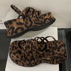 2025 Summer Fashion Leopard Print Women's Open Toe High <b>Heel</b> Sandals Thick Bottom Waterproof <b>Platform</b> Wedge <b>Heels</b> Plastic - Product Image 2