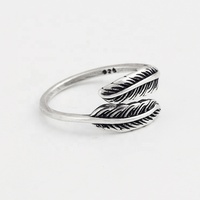 Meilleur cadeau pour la fête des mères, plaqué argent oxydé, Double anneau en forme de Plume