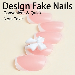 Explosiones transfronterizas Europeo y americano Hecho a mano Francés Cubierta completa <span class=keywords><strong>Uñas</strong></span> postizas de plástico Lazo simple Extraíble de larga duración - Product Image 3
