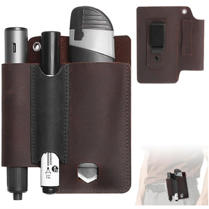 Crazy Horse leather EDC <b>tool</b> <b>case</b> with multiple compartments, waist-mounted flashlight holster, outdoor tactical storage waist - Product Image 1