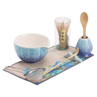 Astief-Outils traditionnels pour matcha, ensemble de bols Chawan Matcha en céramique avec fleur de glace de couleur dégradée avec bec verseur, nouveauté