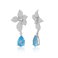 YBO Luxus Silber Ohrringe natürliche Birne blau Topas Edelstein Anhänger modische Iris Flower Drop Design für Hochzeits feier