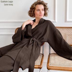 Personalizzi il pigiama abito di cotone 100% traspirante da <span class=keywords><strong>donna</strong></span> <span class=keywords><strong>accappatoio</strong></span> di lusso Spa con cintura in garza da salotto 2 pezzi <span class=keywords><strong>Set</strong></span> da <span class=keywords><strong>donna</strong></span> - Product Image 1