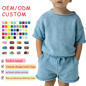 Conjunto de Camiseta <span class=keywords><strong>y</strong></span> Pantalones Cortos para Niños, con Bordes Enrollados, Color Sólido, Tejido de Punto, Manga Corta, Venta al Por Mayor Personalizada - Product Image 1