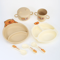 Ensemble de vaisselle pour bébé au design de dessin animé, sans BPA, en plastique, 7 pièces, avec assiettes à portions, gobelet, bol, fourchette et cuillères