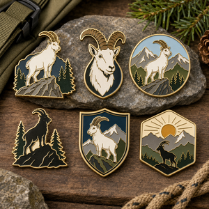 En gros, Épinglette en émail personnalisée de haute qualité avec motif chèvre alpine, Badge souvenir de la nature sauvage, Épinglette de revers en métal pour la mode outdoor - Product Image 1