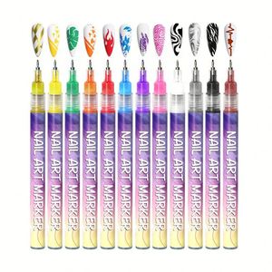 Ensemble de 12 stylos de soin pour ongles, peinture acrylique, graffiti, marqueurs de manucure avec colle pour la décoration des ongles - Product Image 1