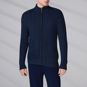 High-end Anti-Pilling Cable Long Sleeve Zipper Cardigans Autumn Winter Cotton Blend Customized Logo Casual <b>Knitted</b> Sweater - Product Image 3