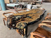 Table de salle à manger en bois de noyer avec résine époxy transparente grise, style moderne, pour intérieur et extérieur, vente en gros