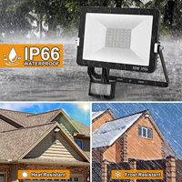 Lumières de sécurité extérieures 30W avec télécommande IR, capteur de mouvement PIR, 3000LM 6000K projecteurs LED blanc froid, étanchéité IP66