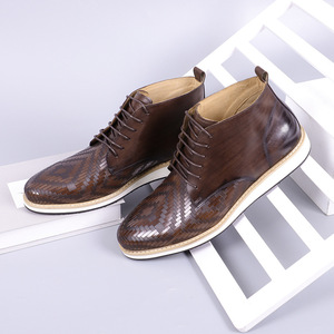 Bottes Chukka pour hommes, en cuir véritable marron café, à lacets, talon bas, légères, style britannique décontracté, taille 38-46 - Product Image 4