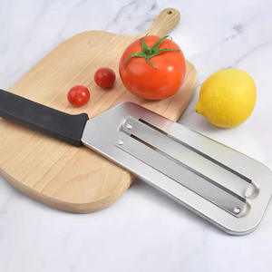 Éplucheur à double lame en acier inoxydable, couteau à légumes, outil de cuisine pour trancher les fruits et légumes avec manche en bois - Product Image 4
