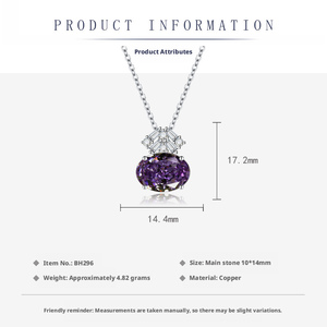 Fashion Iced Out Purple <b>Necklace</b> Geometric Ring Set <b>Copper</b> 10*10mm Oval Cut Cubic Zirconia Wholesale Jewellery Set For Women - Product Image 2