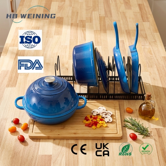 Classic Style Eco-Friendly Cast Iron Enamel Non-Stick Cooking Pot Frypan Set Pot Cover Gas Induction Compatible Oven Safe Home