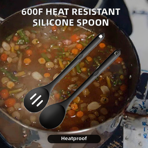600F Heat Resistant Silicone Spoons <b>Set</b> 2 13.3in Solid Slotted Nonstick Long Rubber Utensil Dishwasher Oven/<b>Microwave</b> Safe - Product Image 2