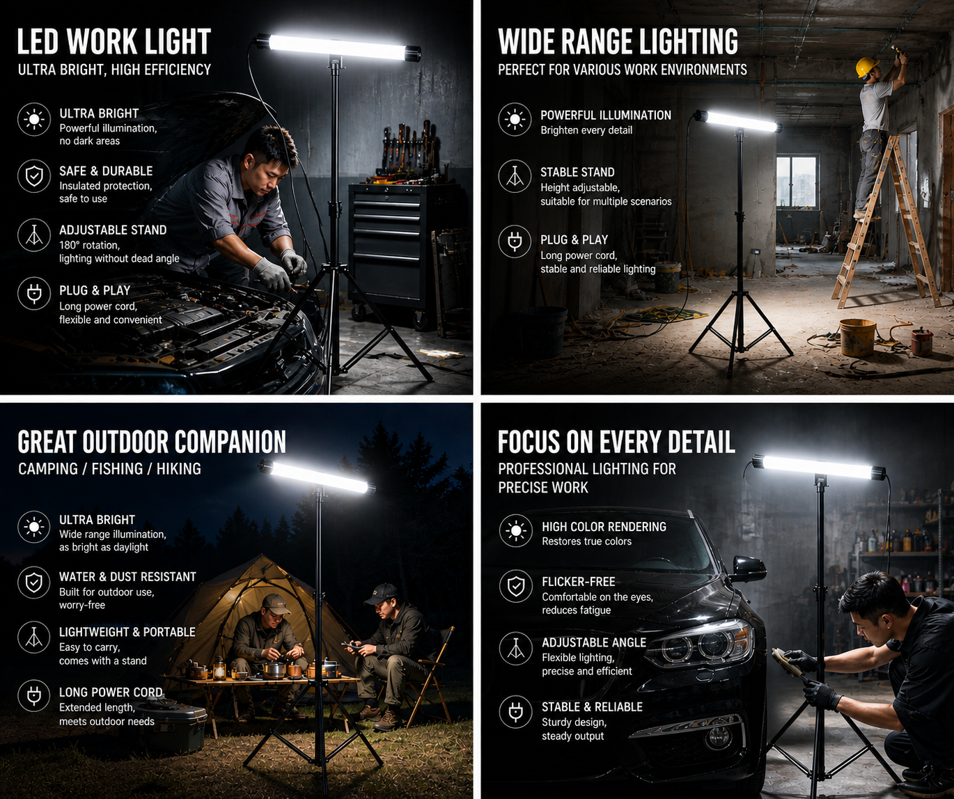 Wholesale Super Bright 180 Degrees Portable Led Work Light With Tripod Stand for Construction Job Site Work Stadium