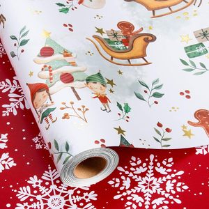 MAYPLUSS Christmas Wrapping Paper 17in X 33ft Santa Sleigh Tree Gnome Design Gift <b>Wrap</b> Holiday Packaging - Product Image 1