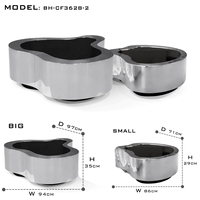 Table basse de luxe en acier inoxydable poli à la main avec plateau miroir noir, design courbe pour salons modernes