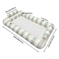 Fauteuil flottant gonflable carré en PVC vert menthe rayé avec filet pour adultes, fournitures de natation transfrontalières pour la plage et la piscine