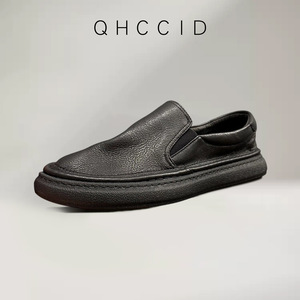 Mocasines de cuero genuino para hombre, color negro liso, tacón bajo, transpirables, para ir al trabajo, conducir, estilo juvenil - Product Image 2