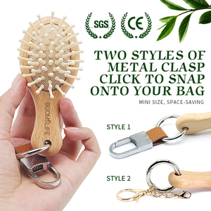 Mini Size Hair Massage Comb with Wood Bristles Travel Paddle Design <strong>Wooden</strong> <strong>Hairbrush</strong> for Women, Kids With Keychain - Product Image 3