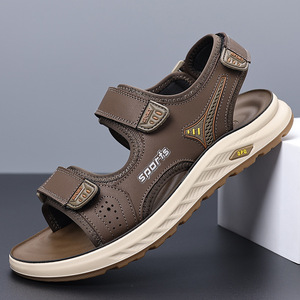 Men's Lightweight Cushioning Sports Casual Open Summer Outdoor Walking Beach Genuine Leather Upper Steel <b>Toe</b> Arch Sandals - Product Image 1