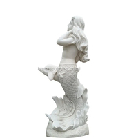 Jardin extérieur grandeur nature pierre marbre blanc sirène dauphin statue sculpture à vendre