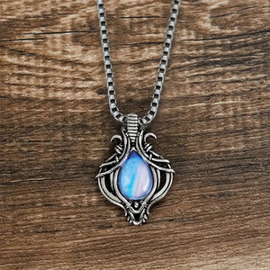 Collana con Ciondolo a Goccia Blu Vintage per Donne, Gioielli di Moda in Colore Argento Anticato - Product Image 3