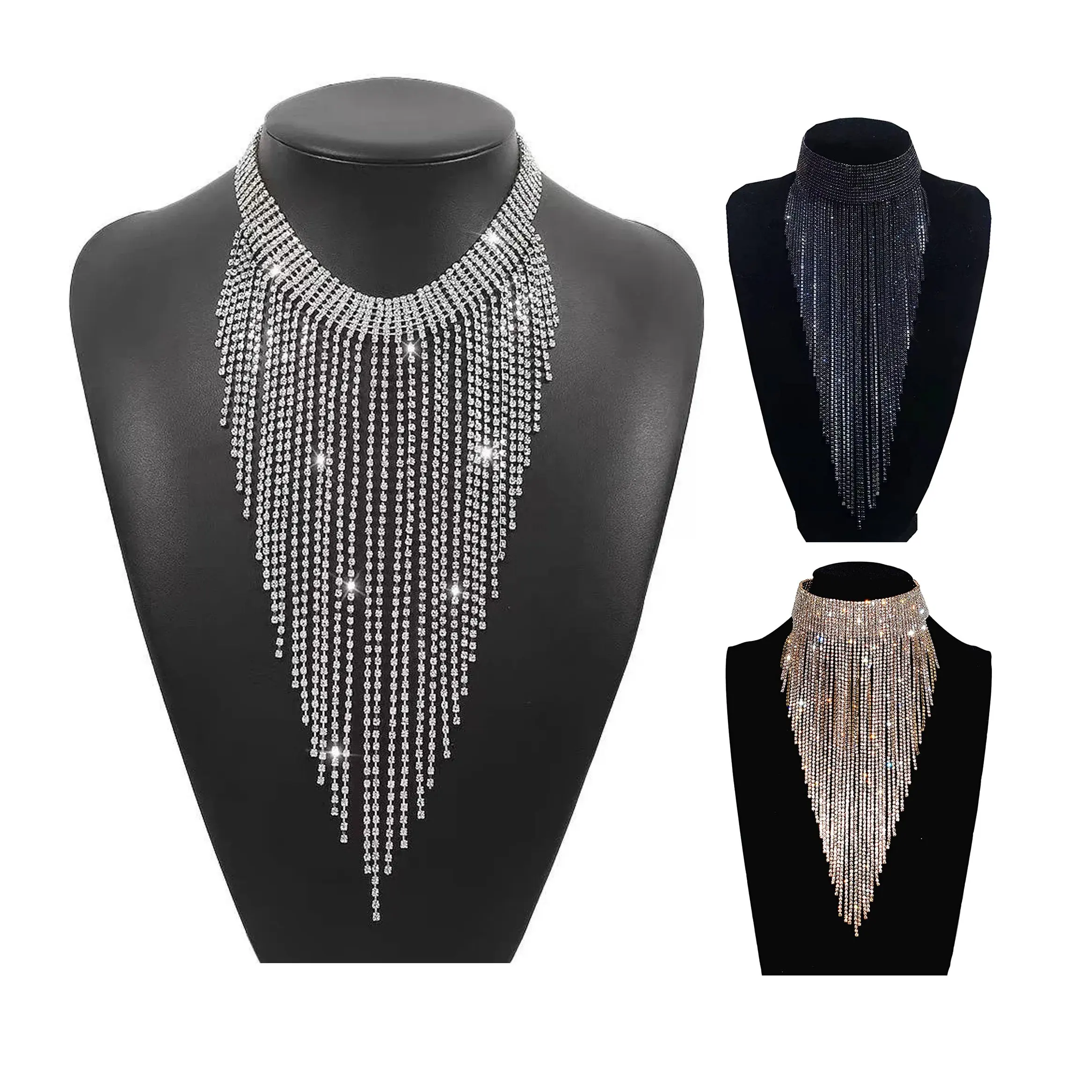 Ожерелье-чокер женское длинное с бахромой и кристаллами