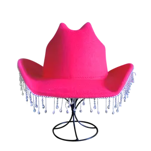 Cappello da Cowgirl rosa con decorazione di strass lampeggiante in stile Cowboy occidentale per cappelli in Costume Cosplay per feste di natale di Halloween