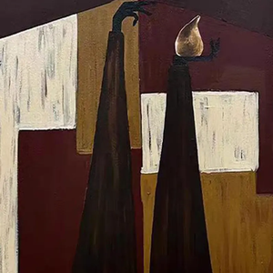 Dipinto Astratto di Figure Misteriose, Grande Arte Moderna Fatta a Mano in Acrilico, Decorazione Eclettica su Tela con Uomo e Cappello per Camera da Letto Contemporanea - Product Image 4