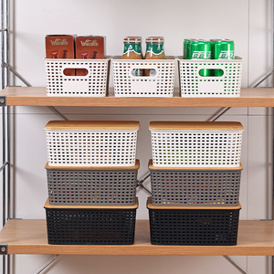Wholesales Multifunctional Pantry Organizer <strong>Basket</strong> Bins Household Organizers With Lid Plastic <strong>Stacked</strong> <strong>Storage</strong> <strong>Baskets</strong> - Product Image 3