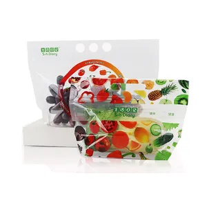 Custom Printing Logo Grocery Fruits Apple Banana Grape Anti Fog Zipper Keep Fresh Clear Plastic Packaging Bags