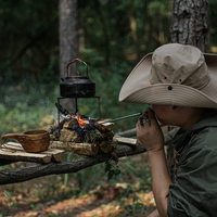Brûleur à soufflerie en cuir de vachette pour le bushcraft, allume-feu portable en acier inoxydable 48 cm pour le camping et la survie en extérieur