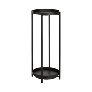 Soporte de planta de metal redondo de dos niveles básico en negro para almacenamiento y exhibición - Product Image 1