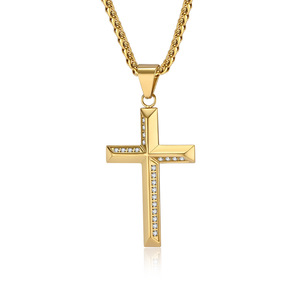 <b>Cross</b> Necklace Stainless Steel Pave Setting Zircon Inlay Unisex Gift Jewelry - Product Image 1