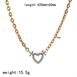 Heart Shape Stainless Steel Necklace And <b>Bracelet</b> <b>Set</b> 18k Gold Plated Clavicle Chain Unisex Everyday Wear Jewelry - Product Image 5