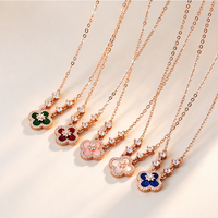 Collier pendentif trèfle à quatre feuilles classique, coquille multicolore, zircon cubique pavé, collier trèfle, bijoux tendance pour femmes, cadeau