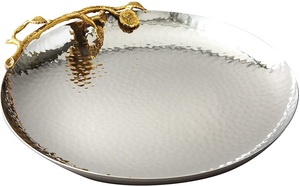 Christmas Decor Aluminium Wholesale New Style Simple Luxury Metal Silver Decorative <b>Serving</b> <b>Trays</b> for Home with <b>Gold</b> Handles - Product Image 3