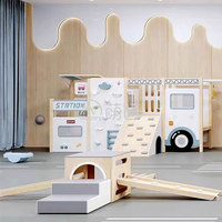 Moetry Nouveau Design Aire de Jeux en Bois en Forme de Bus Scolaire pour Tout-Petits Enfants Équipement d'Escalade pour Garderie