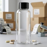 Conteneur vide en PET transparent pour capsules de vitamines, emballage avec bouchon à vis, bouteille en plastique pour compléments alimentaires