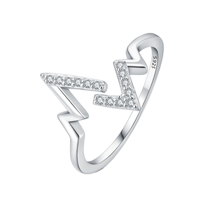 Anillo Abierto Geométrico de Plata de Ley 925 con Circonita Cúbica |   Anillo Moderno Ajustable con Circonitas Cúbicas - Product Image 1