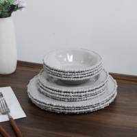 Service de table en mélamine élégant et durable, blanc nacré, bord perlé, assiettes, couverts pour la maison, mariage, fête, restaurant, mise en place de table