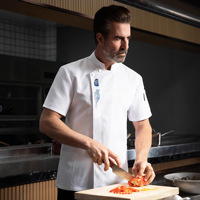 Veste de chef pour homme de qualité supérieure, manches courtes / longues, polyester respirant, uniforme de cuisine, broderie personnalisée