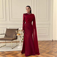 Robe de soirée élégante en mousseline de soie Sharut Moyen-Orient Dubaï 2026, coupe ajustée, manches longues, élégante, perles faites à la main, col de robe